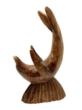 Wooden Hand Carved Dolphin Sculpture/ Dolphin Statue Home Décor Accent Piece Uni